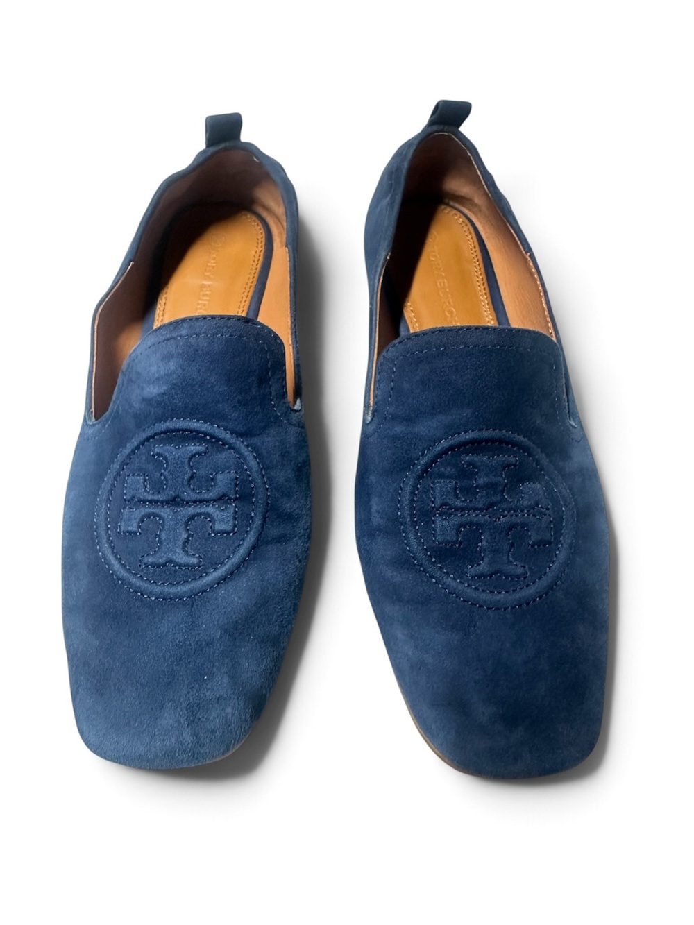 Tory Burch Leigh Navy Blue Suede Loafers Size 7.5